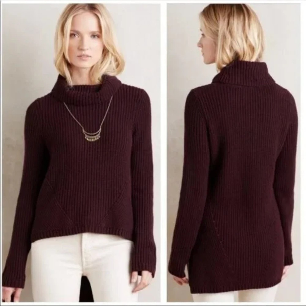 Moth for Anthropologie Purple Cowl Neck High Low Sweater